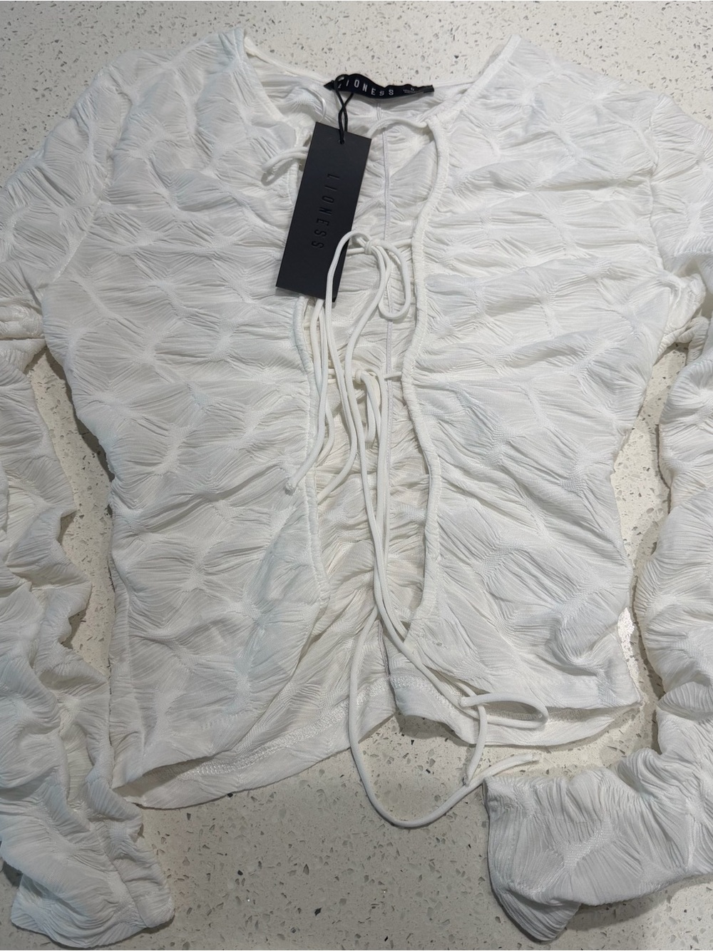 Lioness White Ruched Tie-Front Long Sleeve Crop Top - Picture 3 of 5